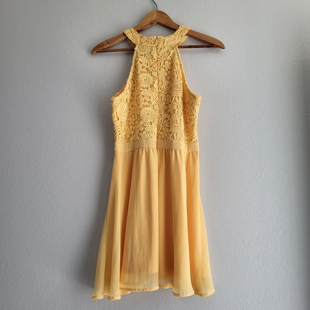Lulu's Yellow Lace Halter Mini Dress - Picture 3 of 10